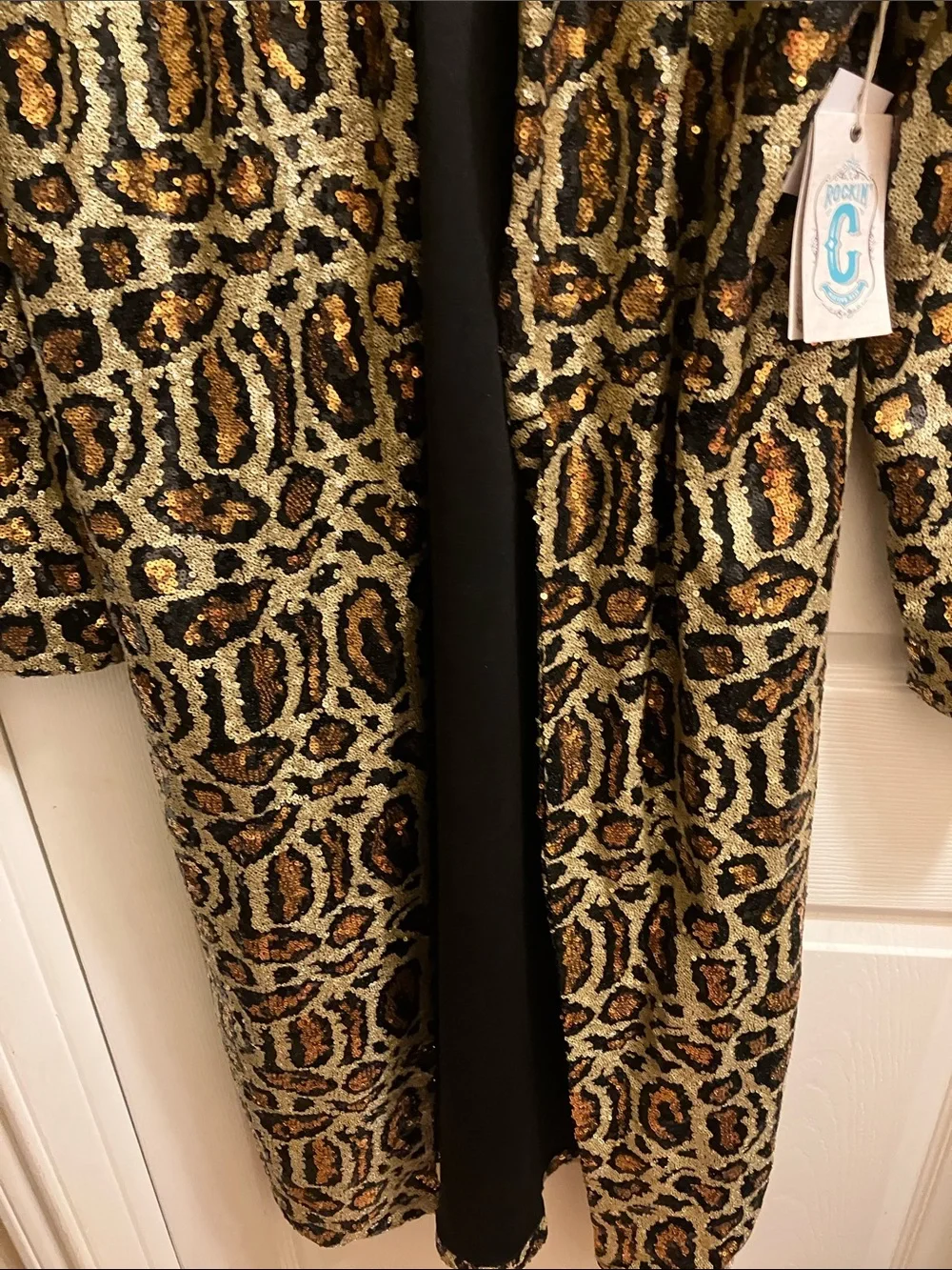 Rockin' Jellybean Gold & Black Sequin Leopard Trench Coat